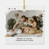Modern Script Elegant Engagement Photo Keepsake Keramisch Ornament (Achterkant)