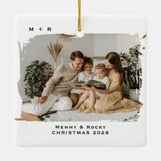 Modern Script Elegant Engagement Photo Keepsake Keramisch Ornament (Achterkant)