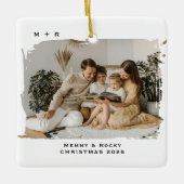 Modern Script Elegant Engagement Photo Keepsake Keramisch Ornament (Voorkant)