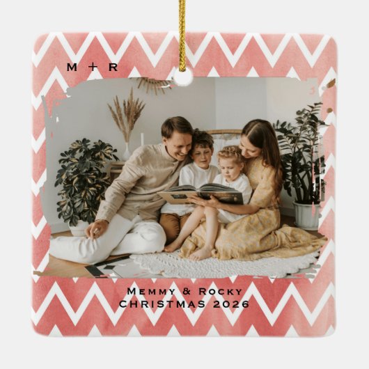 Modern Script Elegant Engagement Photo Keepsake Keramisch Ornament (Achterkant)