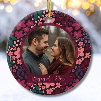 Modern Script Elegant Engagement Photo Keepsake Keramisch Ornament