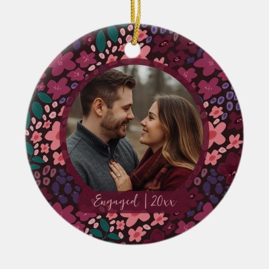 Modern Script Elegant Engagement Photo Keepsake  Keramisch Ornament (Voorkant)