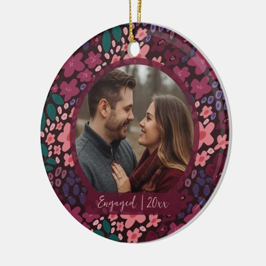 Modern Script Elegant Engagement Photo Keepsake  Keramisch Ornament (Links)