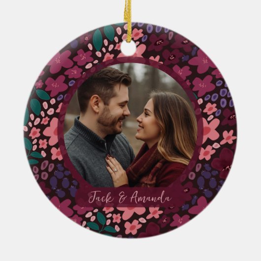 Modern Script Elegant Engagement Photo Keepsake  Keramisch Ornament (Achterkant)
