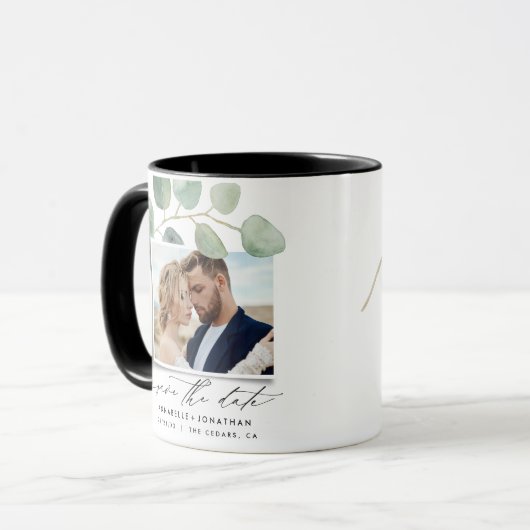 Modern script elegant foto eucalyptus inv mok (Voorkant links)