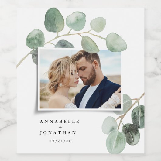 Modern script elegant foto eucalyptus inv wijn etiket (Enkel label)