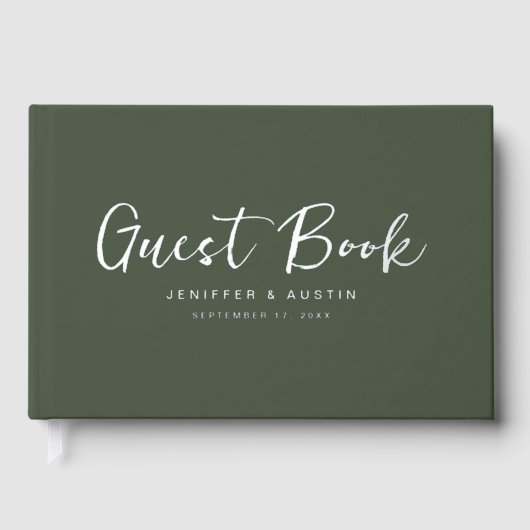 Modern Script Elegant Green Wedding Gastenboek (Voorkant)