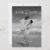 Modern Script Elegant Greyscale Wedding Photo Save The Date (Voorkant)
