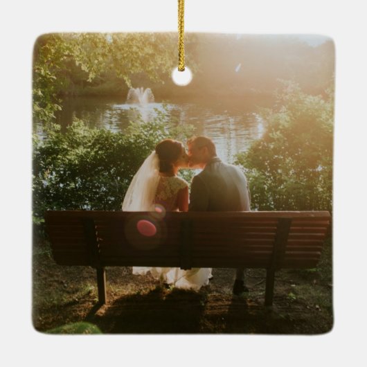 Modern script elegant Merry Married Wedding Foto Keramisch Ornament (Achterkant)
