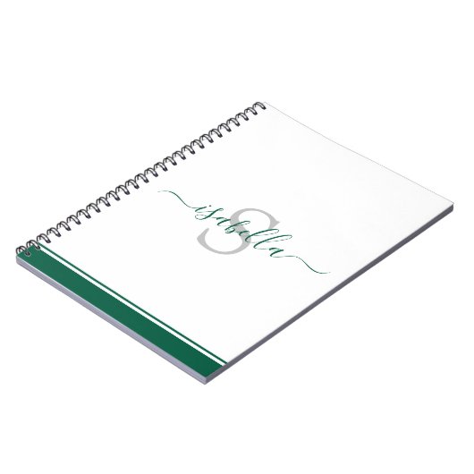 Modern Script Elegant Monogram Emerald Green Notitieboek (Linkerzijde)