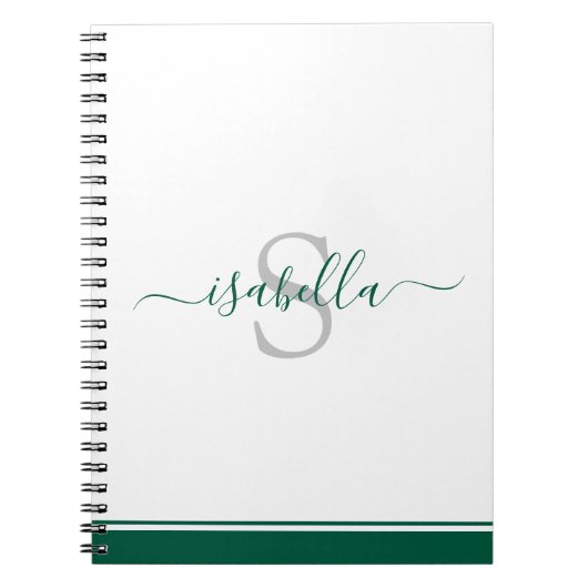 Modern Script Elegant Monogram Emerald Green Notitieboek (Voorkant)