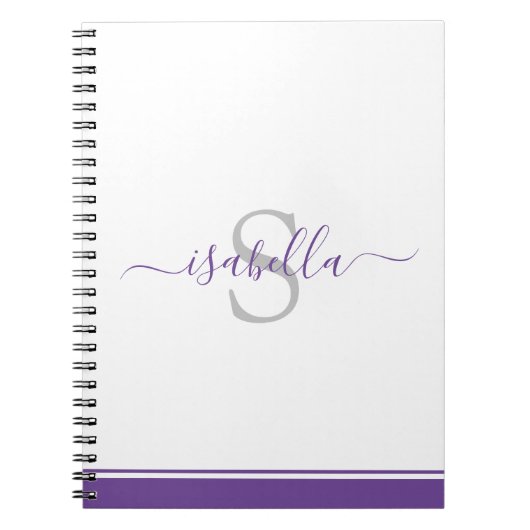 Modern Script Elegant Monogram Paarse Notitieboek (Voorkant)