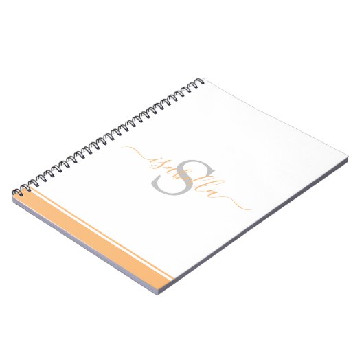 Modern Script Elegant Monogram Perzik Notitieboek (Linkerzijde)