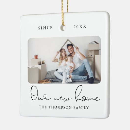 Modern Script Elegant New Home Sweet Home Photo Keramisch Ornament (Links)