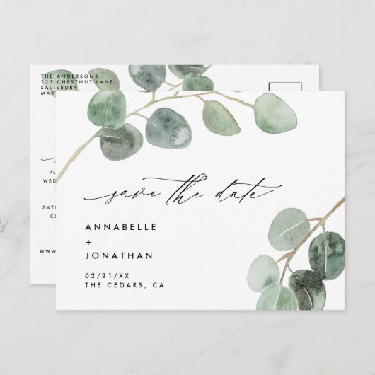 Modern script elegant  niet-fotobruiloft aankondigingskaart (Voorkant / Achterkant)