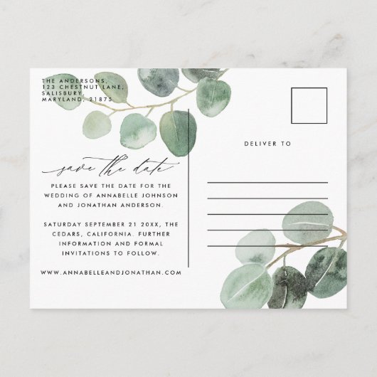 Modern script elegant  niet-fotobruiloft aankondigingskaart (Achterkant)