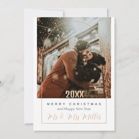 Modern, Script, Elegant paar Vrolijk Kerstfoto Feestdagenkaart (Voorkant)