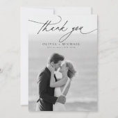 Modern Script Elegant Photo Wedding Thank You Card Kaart (Voorkant)