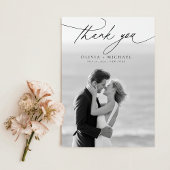 Modern Script Elegant Photo Wedding Thank You Card Kaart