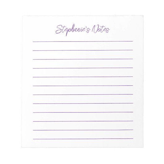 Modern Script Elegant Purple Lined Personalized Notitieblok (Voorkant)