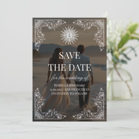 Modern Script Elegant Wedding Photo Save The Date (Staand voorkant)