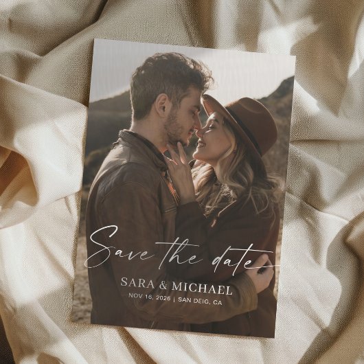 Modern Script Elegant Wedding Photo Save The Date
