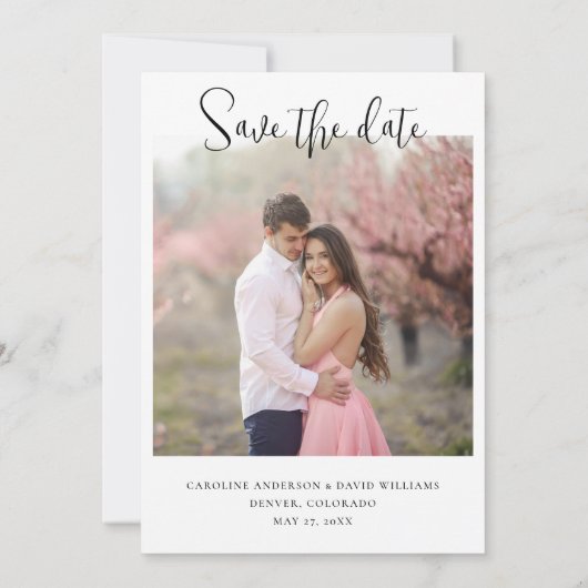 Modern Script Elegante bruiloft Save The Date (Achterkant)
