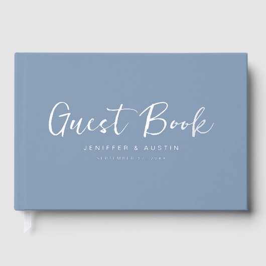 Modern Script Elegante Dusty Blue Wedding Gastenboek (Voorkant)