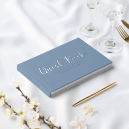 Modern Script Elegante Dusty Blue Wedding Gastenboek