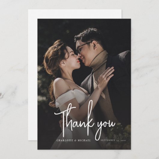 Modern Script Elegante foto bruiloft Bedankkaart (Voorkant / Achterkant)