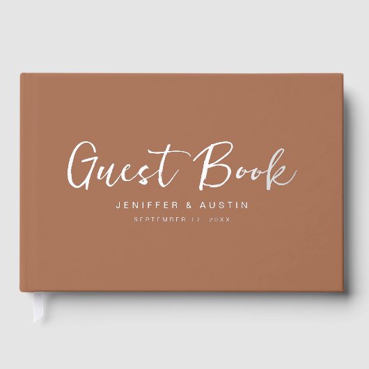 Modern Script Elegante Terracotta bruiloft Gastenboek (Voorkant)