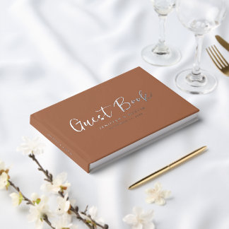 Modern Script Elegante Terracotta bruiloft Gastenboek