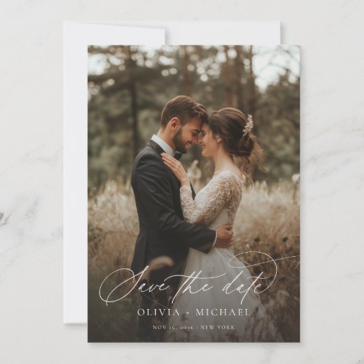Modern Script Elegante trouwfoto Save The Date (Voorkant)