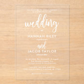 Modern Script Elegante Witte Huwelijk Acryl Uitnodigingen (Voorkant)