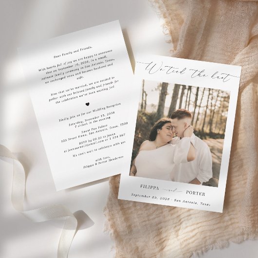 Modern Script Elopement Wedding Receptie Kaart