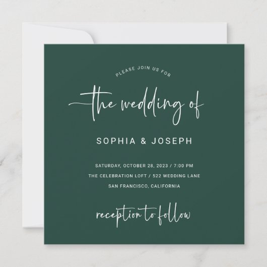 Modern script | Emerald Green Wedding Kaart (Voorkant)