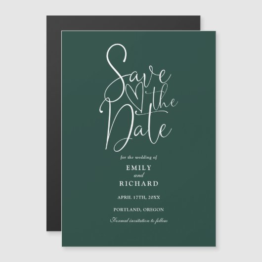 Modern Script Emerald Green Wedding Save the Date Magnetische Uitnodiging (Voorkant / Achterkant)