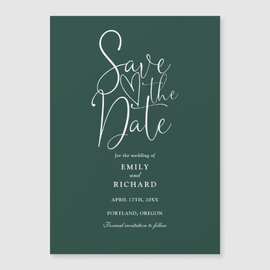 Modern Script Emerald Green Wedding Save the Date Magnetische Uitnodiging (Voorkant)