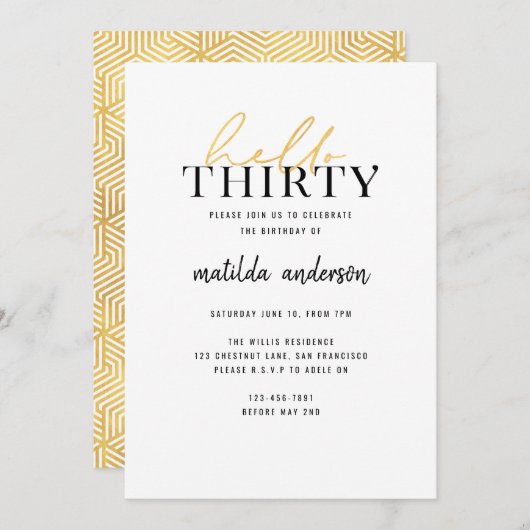 Modern script en geometrisch goud 30e verjaardag (Voorkant / Achterkant)