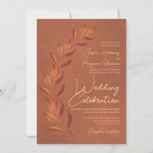 Modern script en herfst leest Terracotta Wedding Kaart (Voorkant)