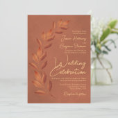 Modern script en herfst leest Terracotta Wedding Kaart (Staand voorkant)