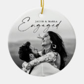 Modern Script Engaged 2 foto bruiloft Verloving Keramisch Ornament (Voorkant)