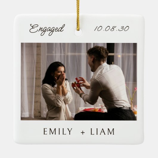 Modern Script Engagement Photo Keepsake  Keramisch Ornament (Achterkant)