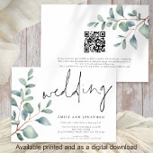Modern Script Eucalyptus QR Code Bruiloft Kaart