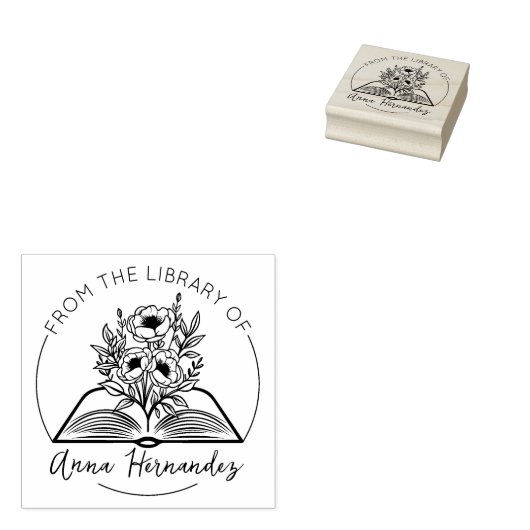 Modern Script Ex-Libris, Botanisch Boek  Rubberstempel (Gestempeld)
