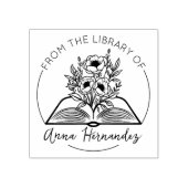 Modern Script Ex-Libris, Botanisch Boek Rubberstempel (Afrduk)