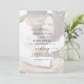 Modern script | Faded foto's voor en achter bruilo Kaart (Staand voorkant)