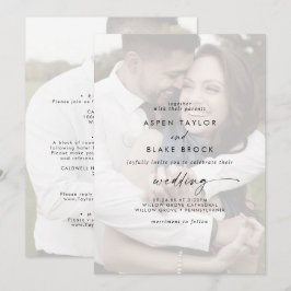 Modern script | Faded foto's voor en achter bruilo Kaart