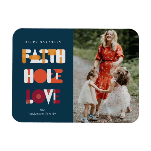 Modern script Faith Hope Love Photo Holiday Magnet Magneet (Horizontaal)