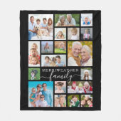 Modern Script FAMILIE 19 Photo Collage Zwart Fleece Deken (Voorkant)